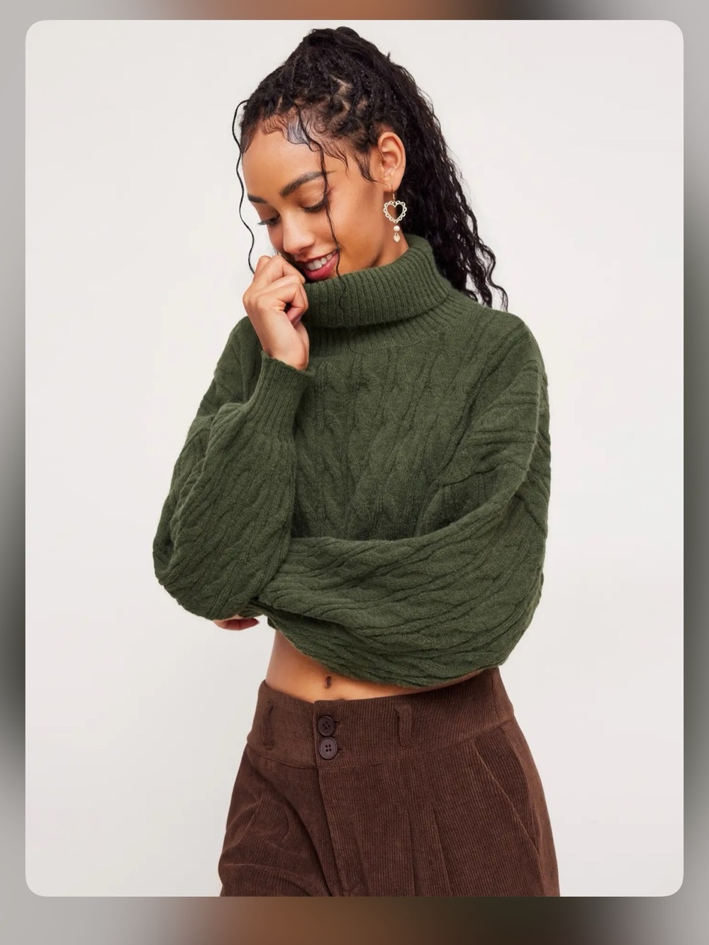 Cider CABLE KNIT TURTLENECK SOLID LONG SLEEVE CROP TOP XS WC1-28 - Picture 1 of 7